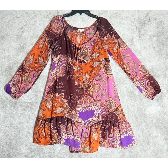 Exhilaration Boho Pink Orange Paisley Med Dress - Picture 4 of 5
